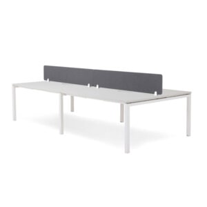 Runway 4 Seat White Frame Workstation with screen