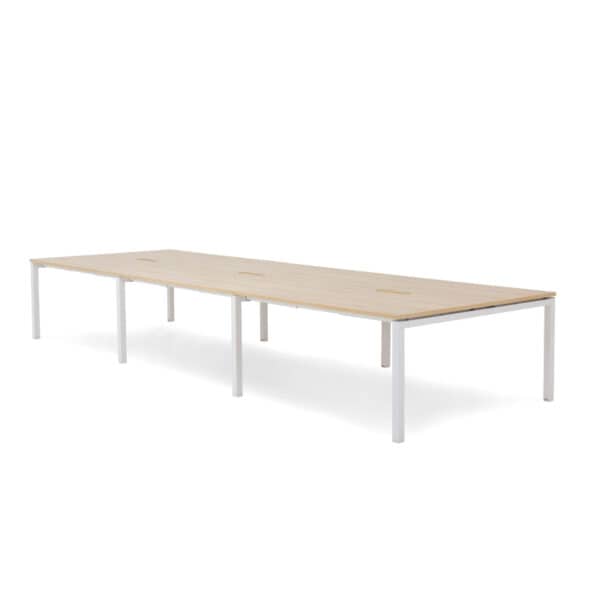 Runway 6 Seat White Frame Workstation with no screen