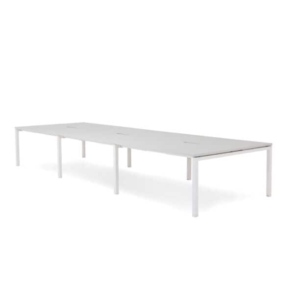 Runway 6 Seat White Frame Workstation with no screen